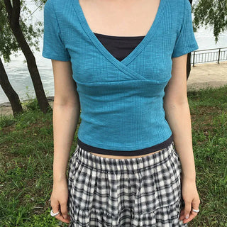 Mari Wrap V-Neck Short Sleeve T-shirt
