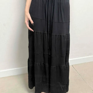 Leuya String Tiered A-Line Loose Fit Daily Long Skirt