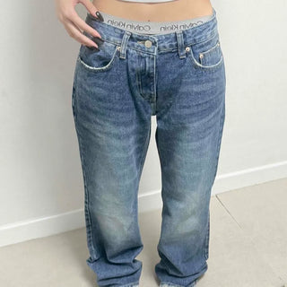 Jet Semi-Wide Washed Blue Denim Pants