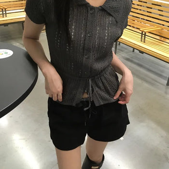 Punched String Short Sleeve Cardigan