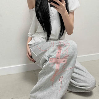 Daze Studded Lettering Loose Fit Training Long Pants