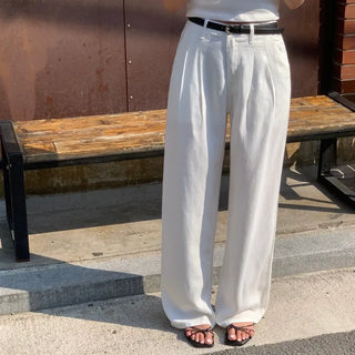 Creta Pintuck Semi-Wide Straight Cotton Pants