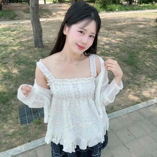 Fore Flower Small Floral Button Sleeveless Blouse