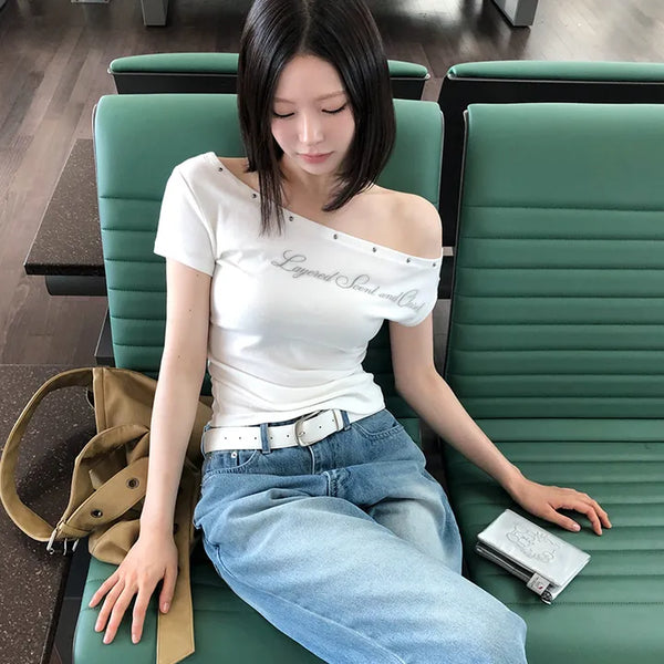 Stance Off-shoulder Studded Short Sleeve T-shirt