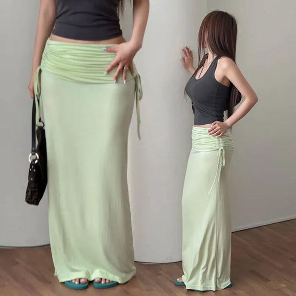 Cellion Shirred Folding Long Skirt