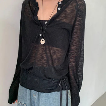 Narinco Button Layered Long Sleeve Knit