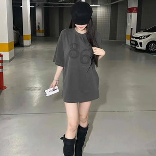 86 Washed Numbering Oversized Short Sleeve T-shirt