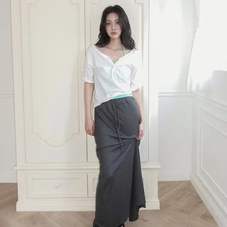 Kanube Slit Maxi-Long Elastic Skirt