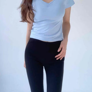 Vero Shirred V-Neck Short Sleeve T-Shirt