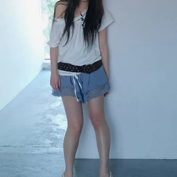 Softy Lace Flare Shirred Mini Skirt 2 Colors