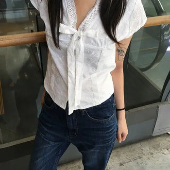 *Delicate Mood* Tie-Punched Blouse