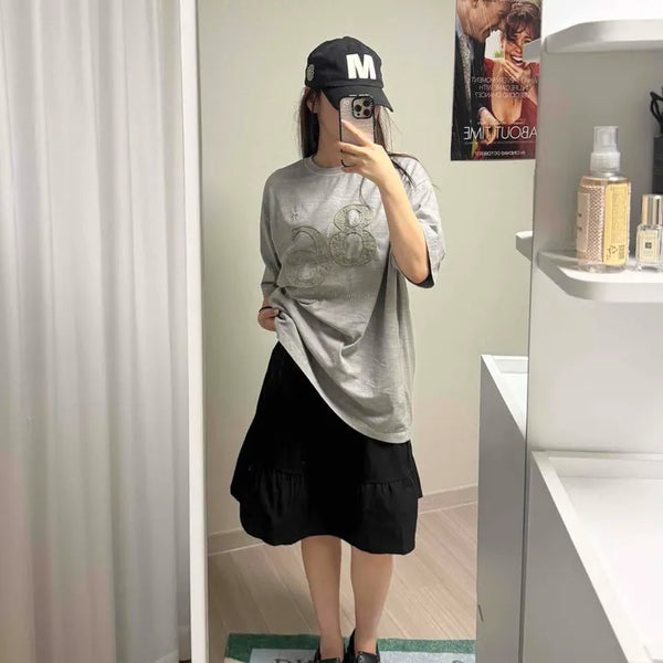 Ferro Pintuck Flare Elastic Waist Midi Skirt