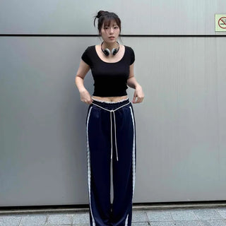 Lubam String Wide Loose Fit Daily Long Pants