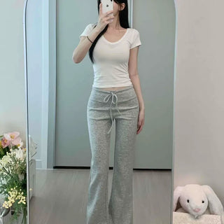 String Wide Flare Loose Fit Daily Long Pants