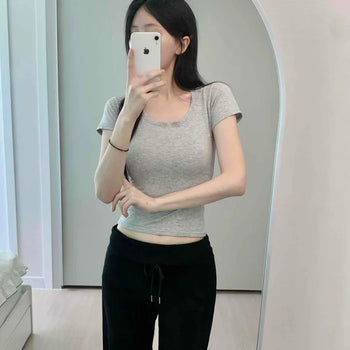 Slim Fit Fitted Plain Basic Daily Short Sleeve T-shirt