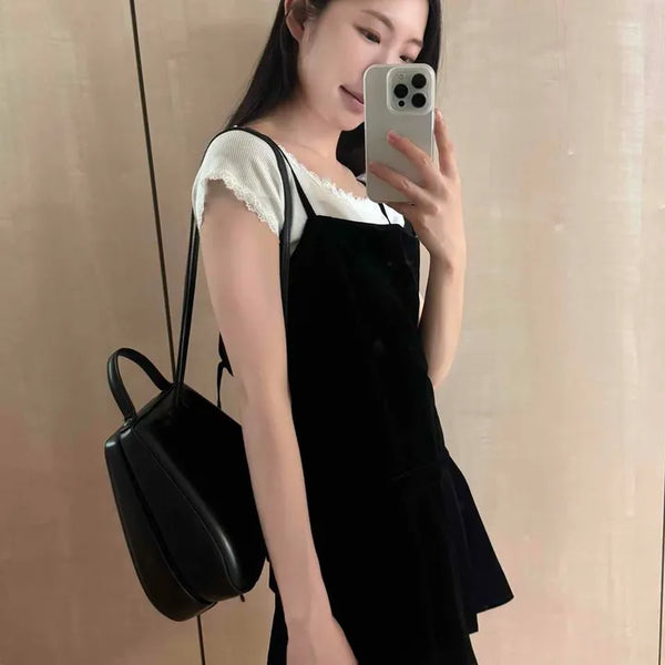 Strap Ribbon Layered A-line Sleeveless Mini Dress