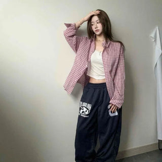 Oversized Check Button Daily Long Sleeve Shirt