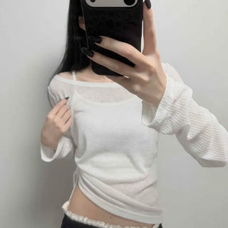 Shirred String Slim Fit Plain Long Sleeve
