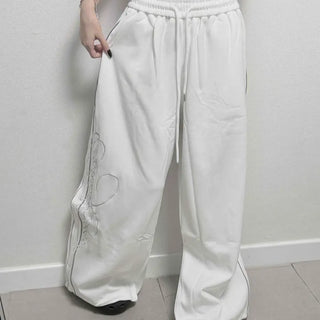 String Loose Fit Lettering Wide Daily Long Pants