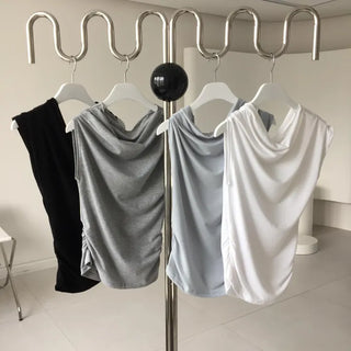 Lush One-shoulder Off-shoulder Shirred Tee Boat Neck Drape Short Sleeve Tee Wedding Guest Look