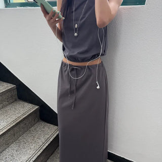 UREV Banded Sleeveless Long Maxi Skirt Two-Piece Set Setup