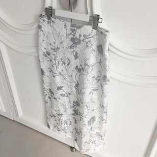 Sylvia Flower Satin Long Skirt Maxi-Long Unique Wedding Guest Look Low-Rise Slit Skirt