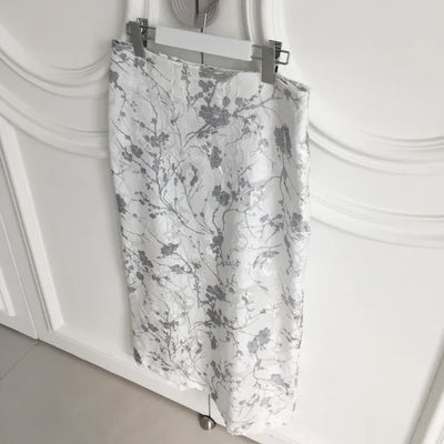 Sylvia Flower Satin Long Skirt Maxi-Long Unique Wedding Guest Look Low-Rise Slit Skirt