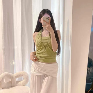 Drape Shirred Loose Fit Plain Daily Sleeveless