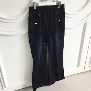 Mark Rib Banding Raw Bootcut Pants High-Waist All-Season Pocket Denim