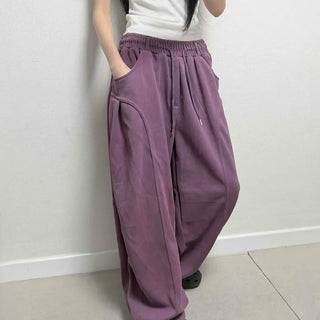 String Pintuck Barrel Wide Loose Fit Daily Long Pants