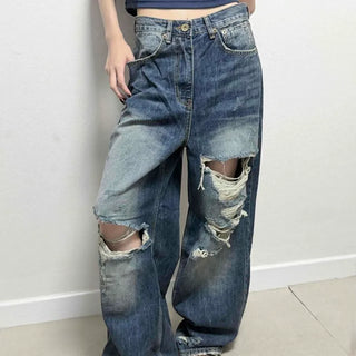 Hillbite Washed Damaged Wide Denim Pants