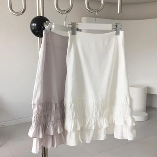 Tulip Double Frill Midi Skirt, H-line High-waisted, Date Look, Wedding Guest Look, Work Look