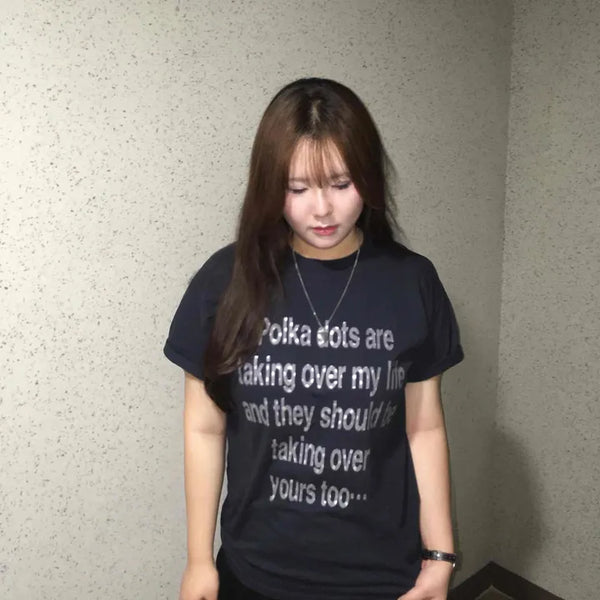 Polka Dot Lettering Oversized Short Sleeve T-shirt