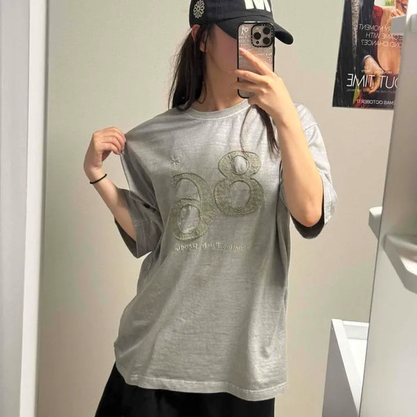Seha Washed Oversized Loose Fit Daily Short Sleeve T-shirt