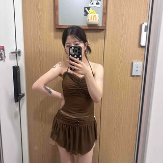 Shirred Frill Layered Strap Flare Mini Dress