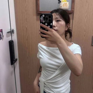 String Wrap Plain Slim Fit Short Sleeve T-shirt