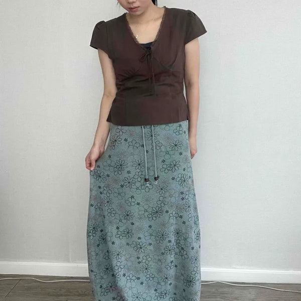 String Flower Straight A-Line Daily Long Skirt