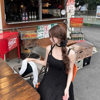 Strap Ribbon Flare Plain Sleeveless Mini Dress
