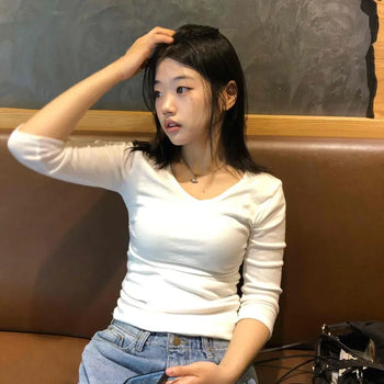 Minu Shirred V-neck Sleeve T-shirt