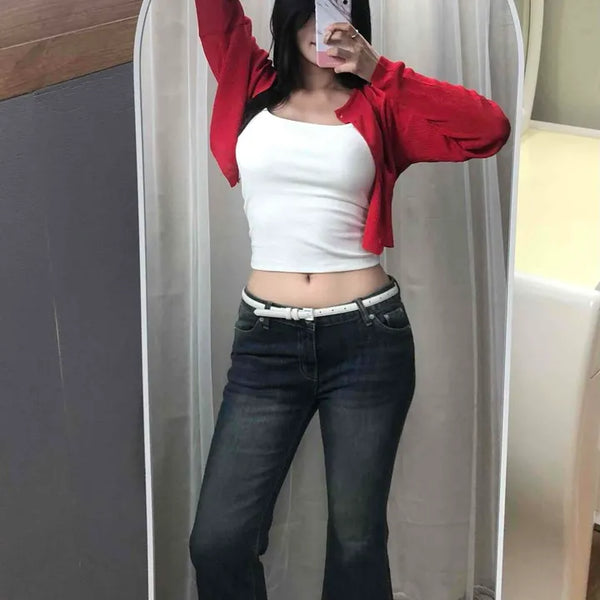 Washed Button Bootcut Slim Fit Daily Long Pants