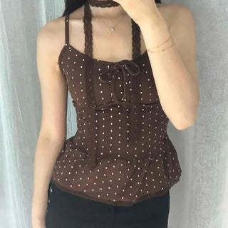Shirred String Dot Pep Rum Strap Sleeveless