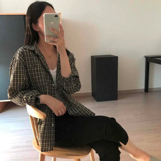 Loose-fit Check Button-down Long-sleeve Daily Shirt