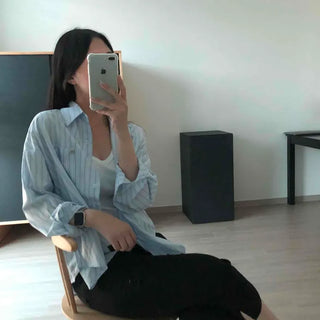 Rono Oversized Striped Button-Down Long Sleeve Shirt