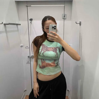 Slim Fit Graphic Print Color Block Short Sleeve T-shirt