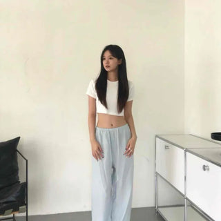 Loose Fit String Wide Straight Daily Long Pants