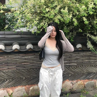 Loose Fit Cargo Pocket Drawstring Zipper Wide Long Pants
