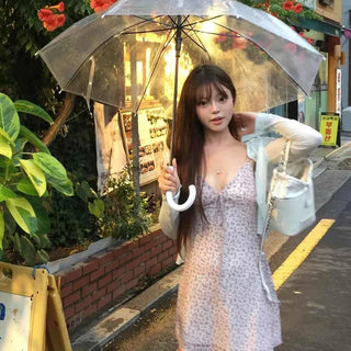 Shirred Strap Flower A-Line Sleeveless Mini Dress