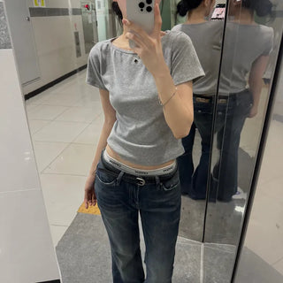 [Slim Waist/Slimming] Luna Boat Neck Basic Short Sleeve T-shirt