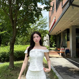 Fitted Plain Frill Button Sleeveless Blouse