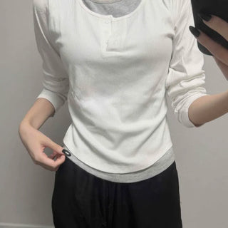 Henley Neck Contrast Button Slim Fit Plain Long Sleeve T-shirt